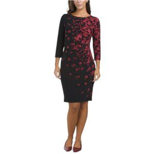 EVAN PICONE Patricia Boat Neck Side Pleat Midi Sheath Dress